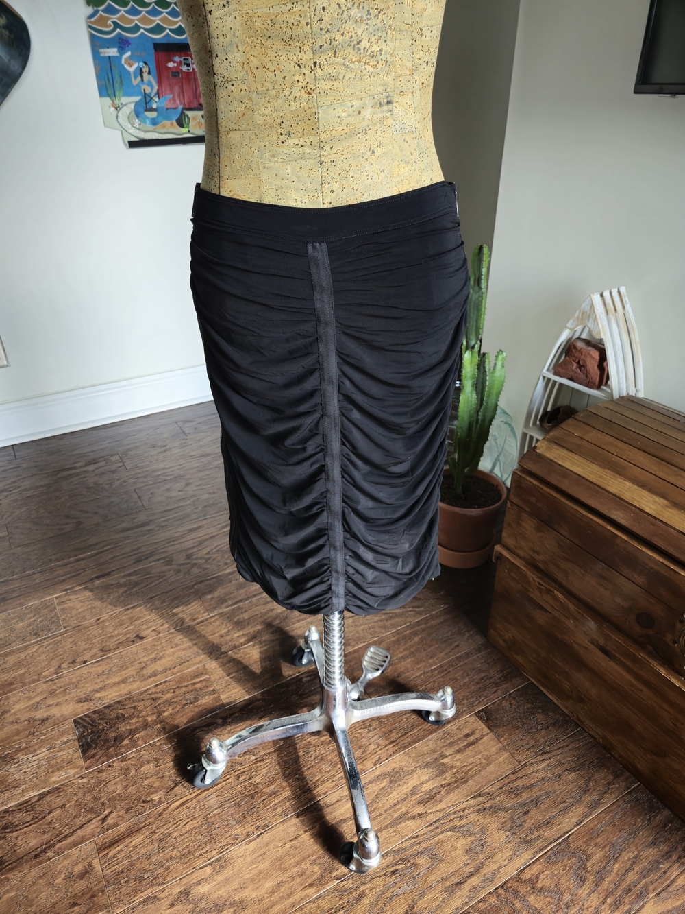 Burberry Black Ruched Pencil Skirt